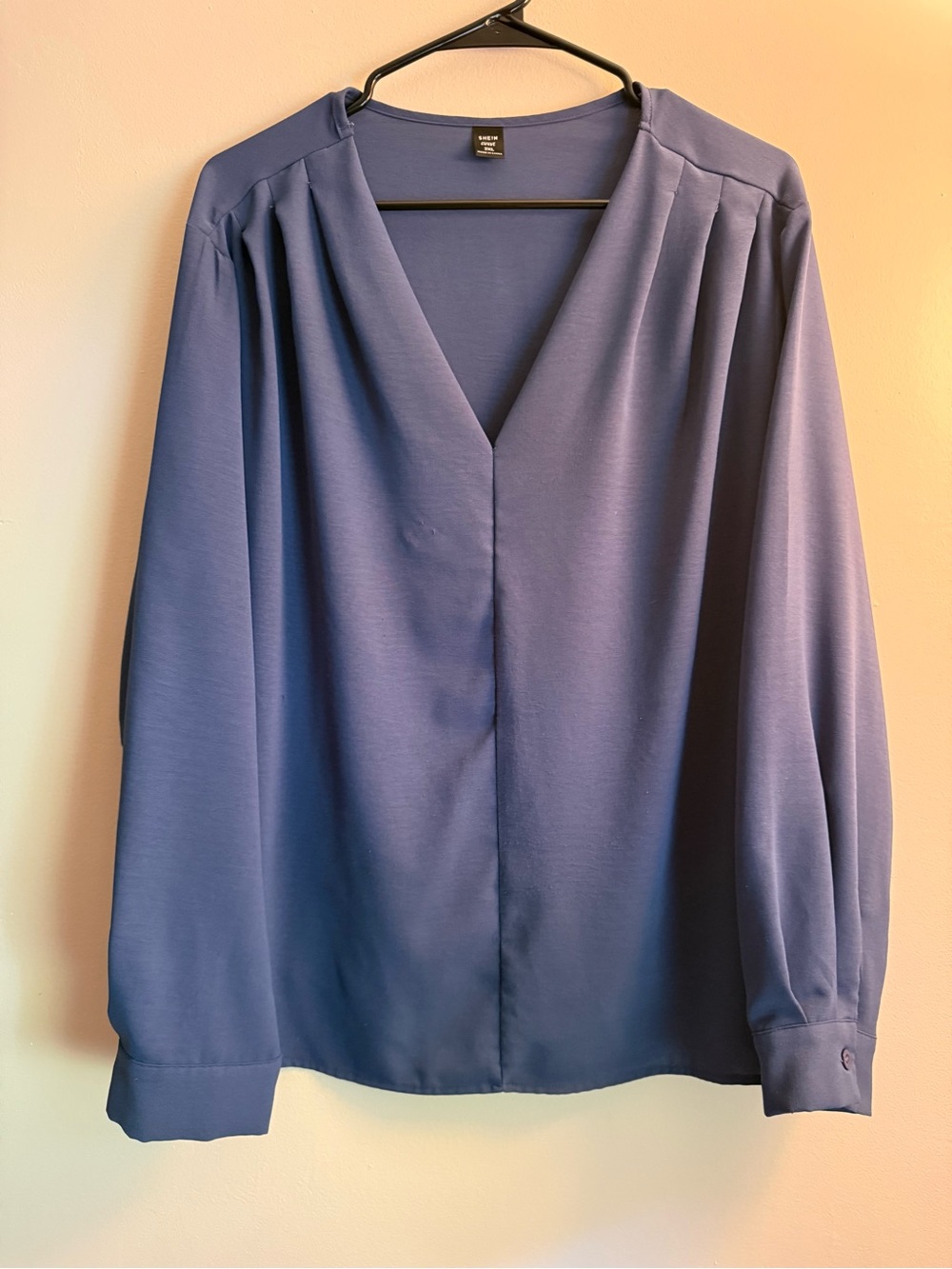 SHEIN Slate Blue V-Neck Long Sleeve Blouse